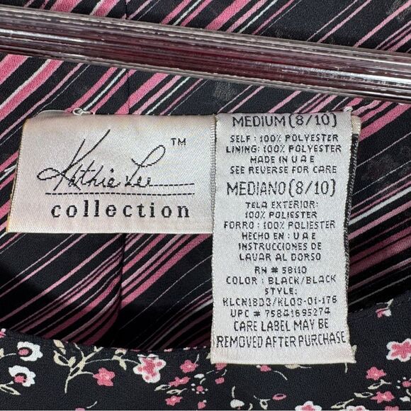 Vintage 90s Y2K Kathie Lee Floral Sleeveless Shift  Maxi Dress Black Pink Medium - Picture 10 of 12